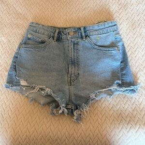 Zara Light Blue Frayed Jean Shorts